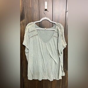 Sage Distressed Cut Out Lace T Shirt-Size:2XL